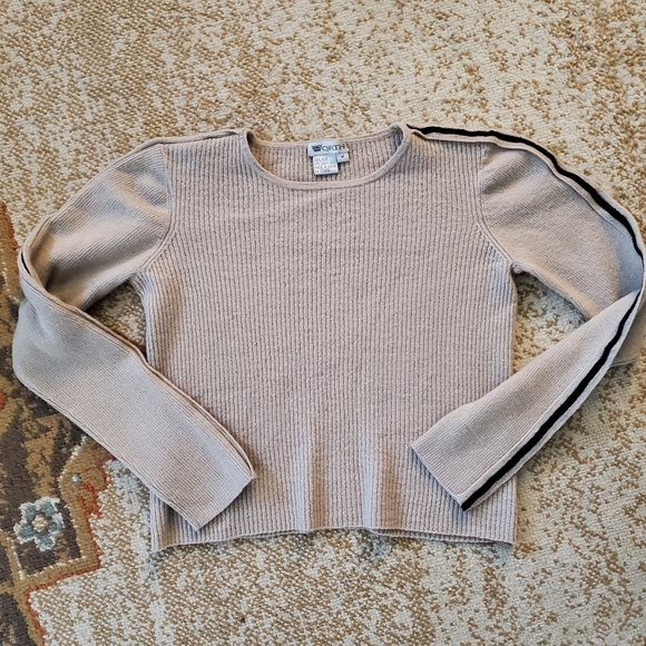 WORTH Y2K Wool Ribbed Cropped Striped Sleeve Sweater M - Picture 7 of 8